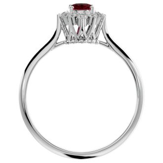 Garnet Ring: Garnet Jewelry: 2/3 Carat Oval Shape Garnet and Halo Diamond Ring In 14 Karat White Gold
