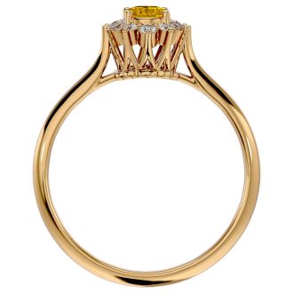 2/3 Carat Oval Shape Citrine and Halo Diamond Ring In 14 Karat Yellow Gold