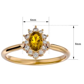 2/3 Carat Oval Shape Citrine and Halo Diamond Ring In 14 Karat Yellow Gold
