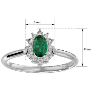 2/3 Carat Oval Shape Emerald and Halo Diamond Ring In 14 Karat White Gold