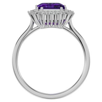 2 1/2 Carat Amethyst and Halo Diamond Ring In 14K White Gold