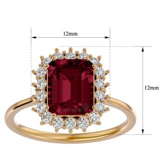 Garnet Ring: Garnet Jewelry: 3 Carat Garnet and Halo Diamond Ring In 14K Yellow Gold