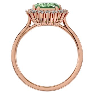 2 1/3 Carat Green Amethyst and Halo Diamond Ring In 14K Rose Gold