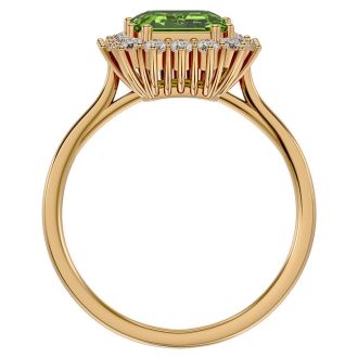2 3/4 Carat Peridot and Halo Diamond Ring In 14K Yellow Gold