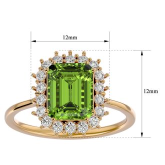 2 3/4 Carat Peridot and Halo Diamond Ring In 14K Yellow Gold