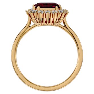 3 1/5 Carat Ruby and Halo Diamond Ring In 14K Yellow Gold