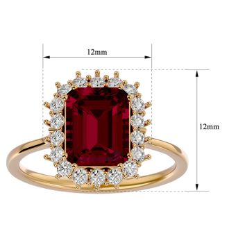 3 1/5 Carat Ruby and Halo Diamond Ring In 14K Yellow Gold
