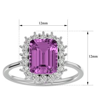 3 Carat Pink Topaz and Halo Diamond Ring In 14K White Gold