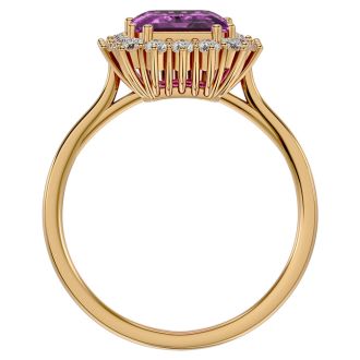 3 Carat Pink Topaz and Halo Diamond Ring In 14K Yellow Gold