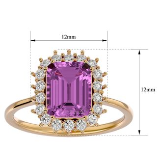 3 Carat Pink Topaz and Halo Diamond Ring In 14K Yellow Gold