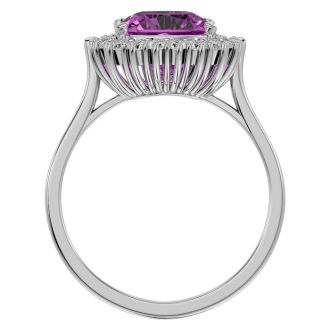 3 Carat Cushion Cut Pink Topaz and Halo Diamond Ring In 14K White Gold