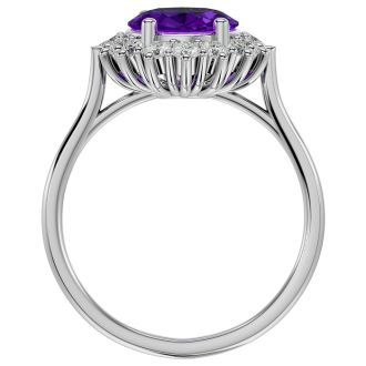 2 3/4 Carat Oval Shape Amethyst and Halo Diamond Ring In 14 Karat White Gold