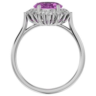 3 3/4 Carat Oval Shape Pink Topaz and Halo Diamond Ring In 14 Karat White Gold