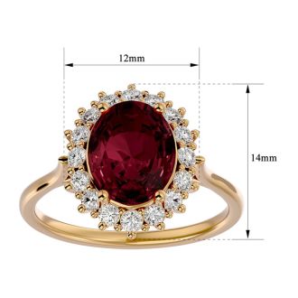 Garnet Ring: Garnet Jewelry: 3.60 Carat Oval Shape Garnet and Halo Diamond Ring In 14 Karat Yellow Gold