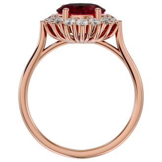 Garnet Ring: Garnet Jewelry: 3.60 Carat Oval Shape Garnet and Halo Diamond Ring In 14 Karat Rose Gold