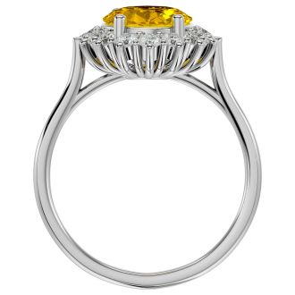 2 3/4 Carat Oval Shape Citrine and Halo Diamond Ring In 14 Karat White Gold