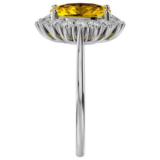 2 3/4 Carat Oval Shape Citrine and Halo Diamond Ring In 14 Karat White Gold