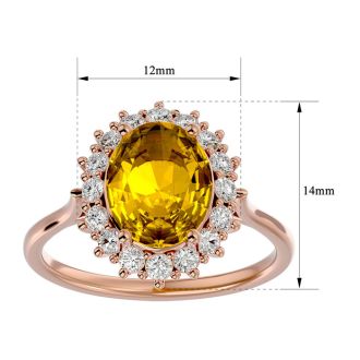 2 3/4 Carat Oval Shape Citrine and Halo Diamond Ring In 14 Karat Rose Gold