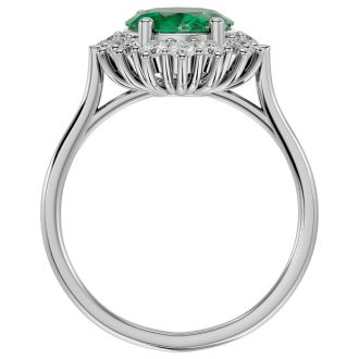2 3/4 Carat Oval Shape Emerald and Halo Diamond Ring In 14 Karat White Gold