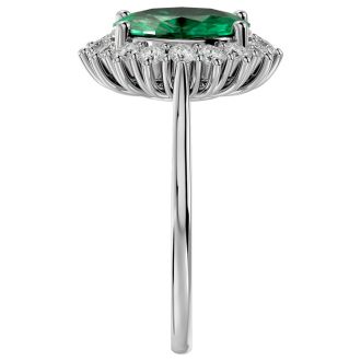 2 3/4 Carat Oval Shape Emerald and Halo Diamond Ring In 14 Karat White Gold