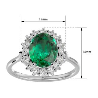 2 3/4 Carat Oval Shape Emerald and Halo Diamond Ring In 14 Karat White Gold