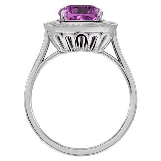 2 3/4 Carat Cushion Cut Pink Topaz and Halo Diamond Ring In 14K White Gold