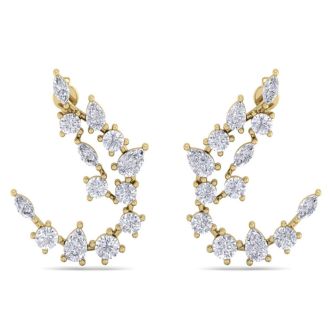 Diamond Drop Earrings: 3 Carat Fancy Diamond Drop Earrings In 14 Karat Yellow Gold
