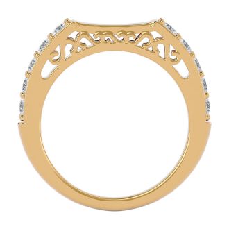 Moissanite Engagement Ring; 1/2 Carat Moissanite Wedding Band In 14 Karat Yellow Gold