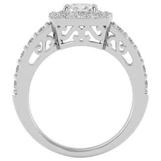 Moissanite Engagement Ring; 2 1/2 Carat Moissanite Halo Engagement Ring In 14 Karat White Gold