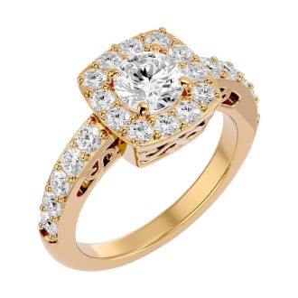 Moissanite Engagement Ring; 2 1/2 Carat Moissanite Halo Engagement Ring In 14 Karat Yellow Gold