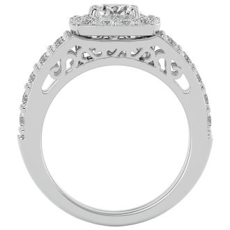 Moissanite Engagement Ring; 3 Carat Moissanite Bridal Set In 14 Karat White Gold