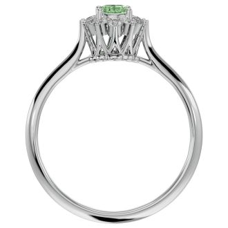 2/3 Carat Oval Shape Green Amethyst and Halo Diamond Ring In 1.4 Karat White Gold™