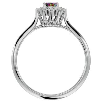 2/3 Carat Oval Shape Mystic Topaz Ring With Diamond Halo In 1.4 Karat White Gold™