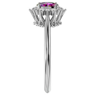 2/3 Carat Oval Shape Mystic Topaz Ring With Diamond Halo In 1.4 Karat White Gold™