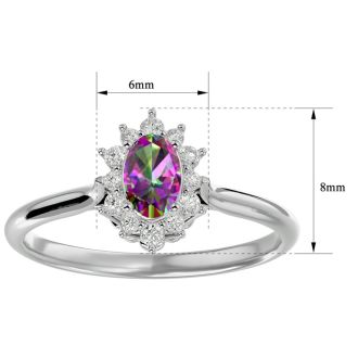 2/3 Carat Oval Shape Mystic Topaz Ring With Diamond Halo In 1.4 Karat White Gold™