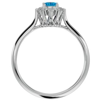 2/3 Carat Oval Shape Blue Topaz and Halo Diamond Ring In 1.4 Karat White Gold™