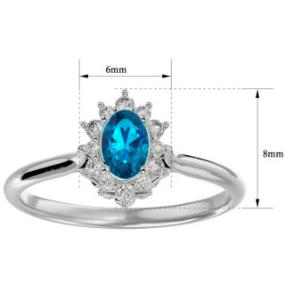 2/3 Carat Oval Shape Blue Topaz and Halo Diamond Ring In 1.4 Karat White Gold™
