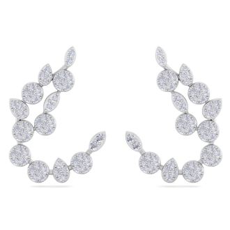 Diamond Drop Earrings: 1 1/4 Carat Pave Diamond Fancy Drop Earrings In 14 Karat White Gold