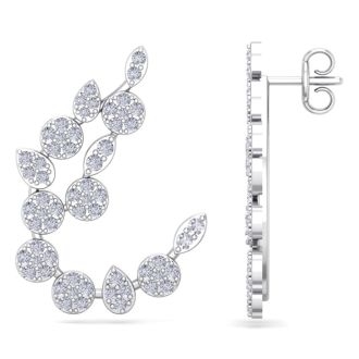 1 1/4 Carat Pave Diamond Fancy Drop Earrings In 14 Karat White Gold