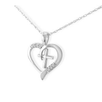 0.03 Carat Cross Diamond Heart Necklace In 1.4 Karat Gold™