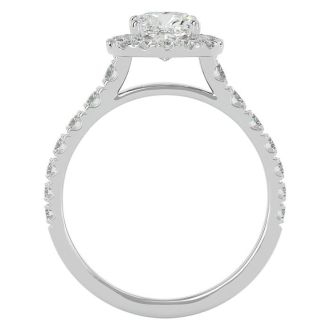 Moissanite Engagement Ring; 2 Carat Cushion Cut Moissanite Halo Engagement Ring In 14 Karat White Gold