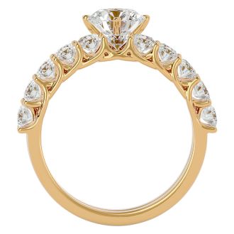 Moissanite Engagement Ring; 2 1/2 Carat Moissanite Bridal Set In 14 Karat Yellow Gold