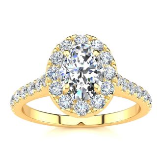 1 Carat Oval Shape Halo Diamond Engagement Ring in 2.4 Karat Yellow Gold™
