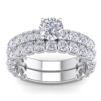 3 1/4 Carat Round Diamond Bridal Set In 2.4 Karat White Gold™.  Comes With Both The Engagement Ring And Wedding Band.  An Amazing Bridal Set!