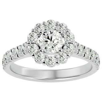 1 1/2 Carat Halo Diamond Engagement Ring In 14 Karat White Gold