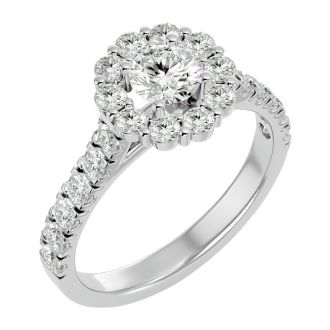 1 1/2 Carat Halo Diamond Engagement Ring In 14 Karat White Gold