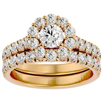 2 Carat Halo Diamond Bridal Set In 14 Karat Yellow Gold