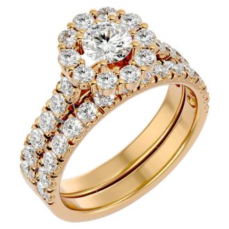2 Carat Halo Diamond Bridal Set In 14 Karat Yellow Gold