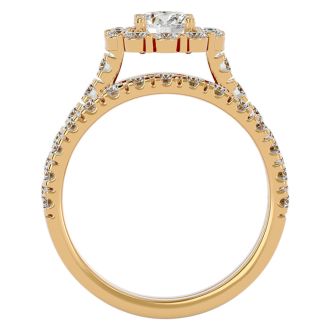 2 Carat Halo Diamond Bridal Set In 14 Karat Yellow Gold