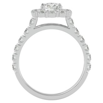 Moissanite Engagement Ring; 2 Carat Halo Moissanite Engagement Ring In 14 Karat White Gold